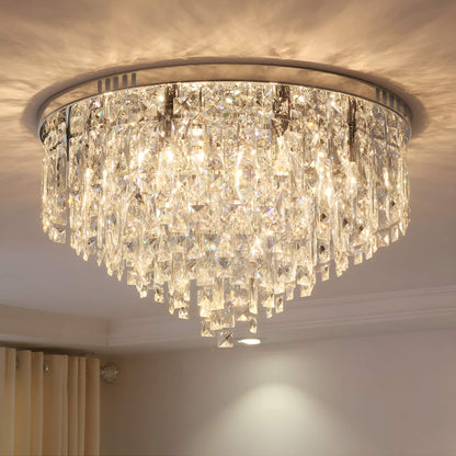 Flush Mount Crystal Ceiling Light Round Chandelier Chrome Finish for Bedroom Living Room Hallway Elegant Lighting Fixture Sparkling