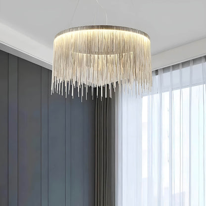 Circular Aluminum LED Chandelier Modern Ring Pendant Light Silver Finish for Dining Room Kitchen Bedroom Adjustable Height Ceiling Fixture