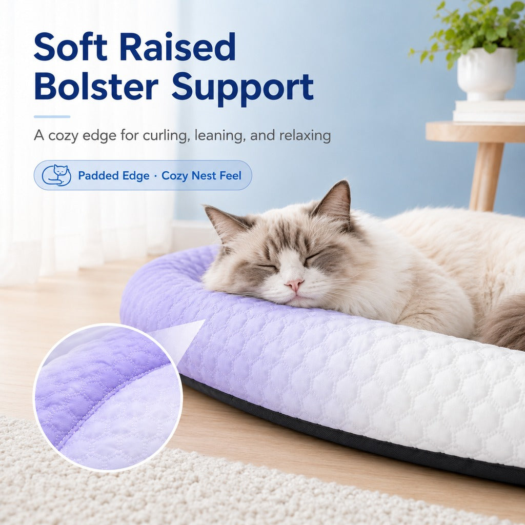 Ortekor Cool-Touch Gradient Pet Cooling Bed for Summer Naps - Breathable Bolster Rest Mat for Cats & Small Dogs