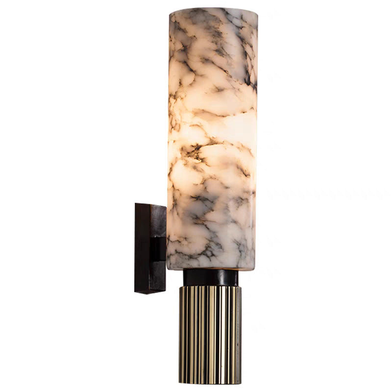 Marble and Copper Wall Sconce with Warm LED Light for Bedroom, Hallway, Living Room – Natural Stone Accent Wall Fixture