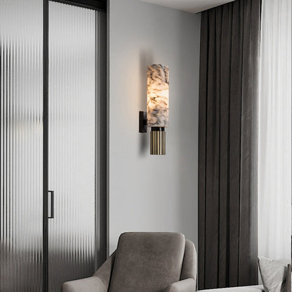 Marble and Copper Wall Sconce with Warm LED Light for Bedroom, Hallway, Living Room – Natural Stone Accent Wall Fixture