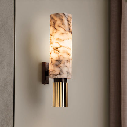 Marble and Copper Wall Sconce with Warm LED Light for Bedroom, Hallway, Living Room – Natural Stone Accent Wall Fixture