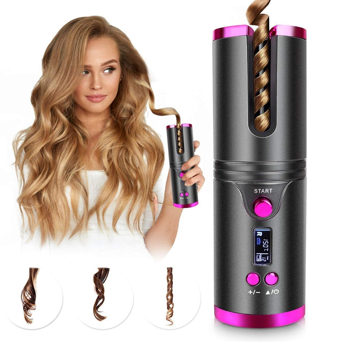 Effortless Style | Cordless Automatic Hair Curler with Adjustable Heat | Portable Design for Quick Touch-Ups