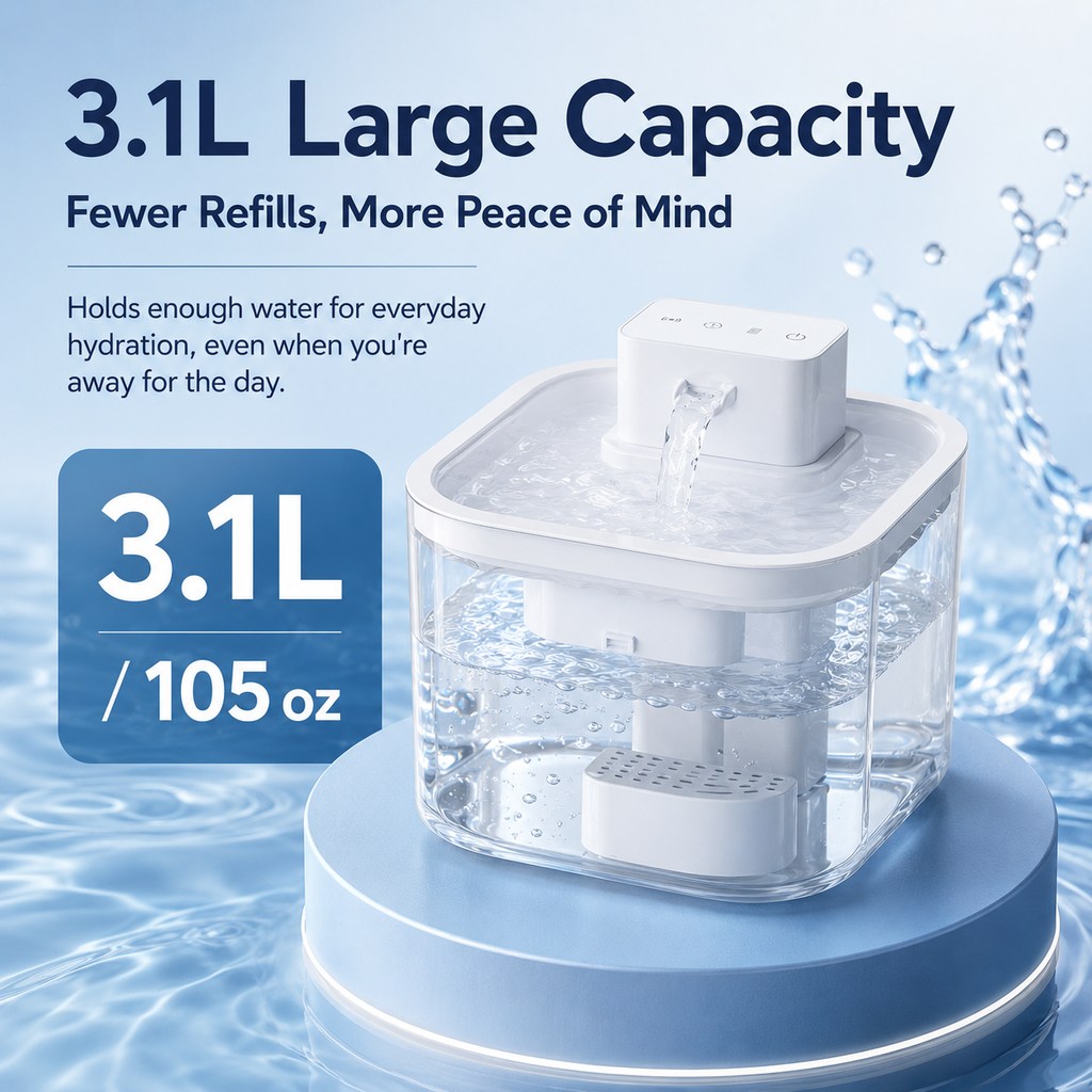 Ortekor Cordless Motion Sensor Cat Water Fountain for Any Room - 3.1L Fresh Water Without Cords