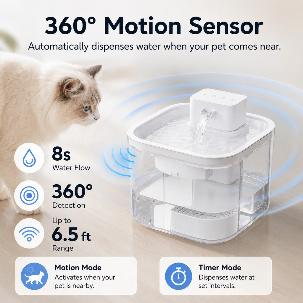 Ortekor Cordless Motion Sensor Cat Water Fountain for Any Room - 3.1L Fresh Water Without Cords