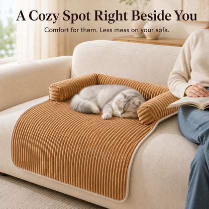 Ortekor 3-Sided Corduroy Pet Couch Cover for Dogs & Cats – Non-Slip Bolster Sofa Protector for Sofas & Chairs, Helps Keep Fur & Everyday Messes Off Furniture