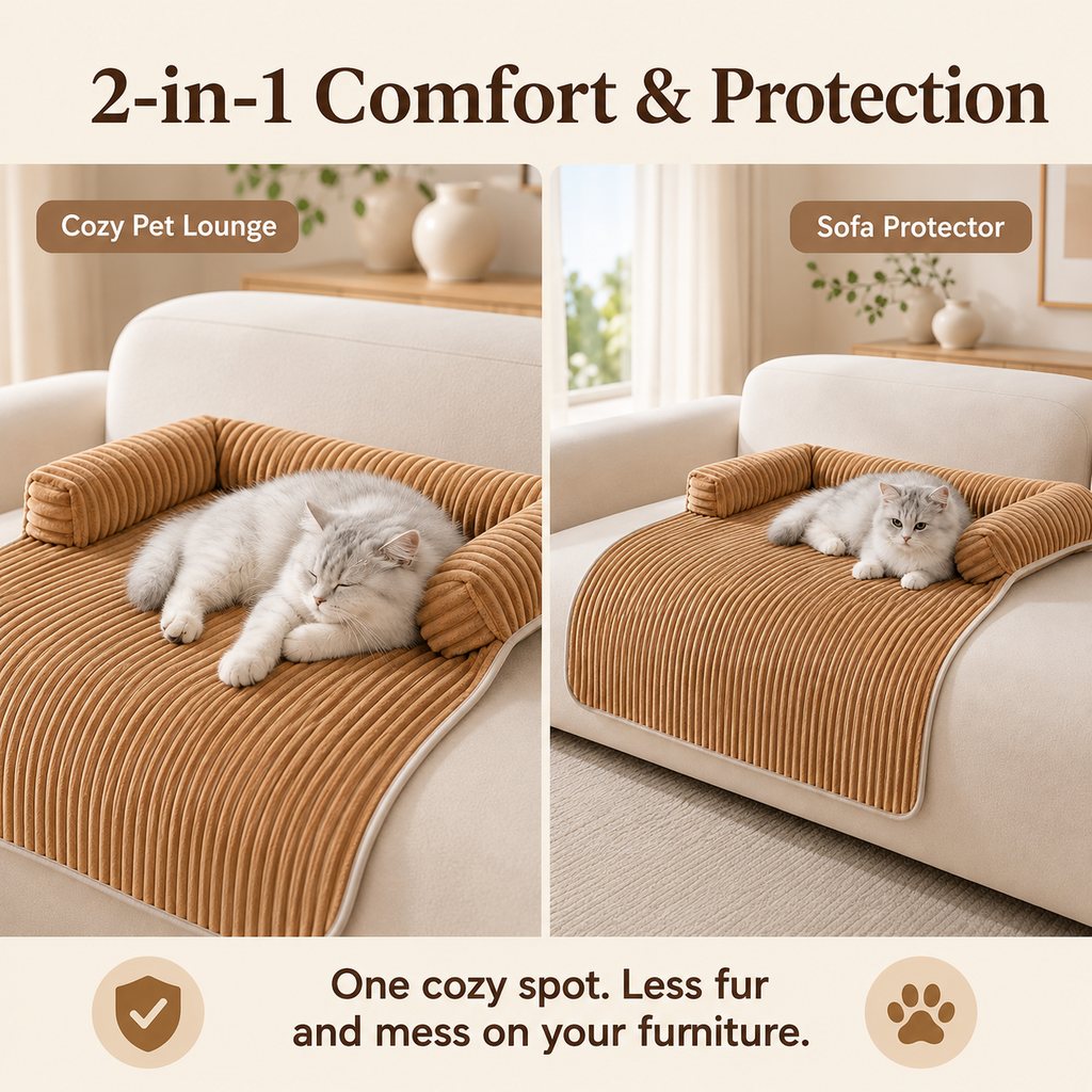 Ortekor 3-Sided Corduroy Pet Couch Cover for Dogs & Cats – Non-Slip Bolster Sofa Protector for Sofas & Chairs, Helps Keep Fur & Everyday Messes Off Furniture