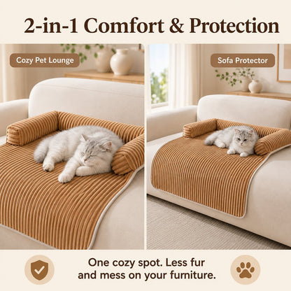 Ortekor 3-Sided Corduroy Pet Couch Cover for Dogs & Cats – Non-Slip Bolster Sofa Protector for Sofas & Chairs, Helps Keep Fur & Everyday Messes Off Furniture