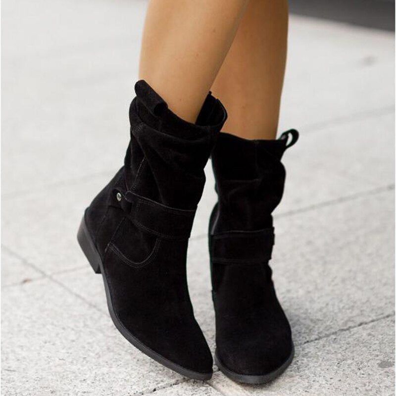 Women's Ankle Boots with Low Heel and Side Zipper – Warm Lining, Arch Support, Round Toe for Fall Winter Everyday Wear