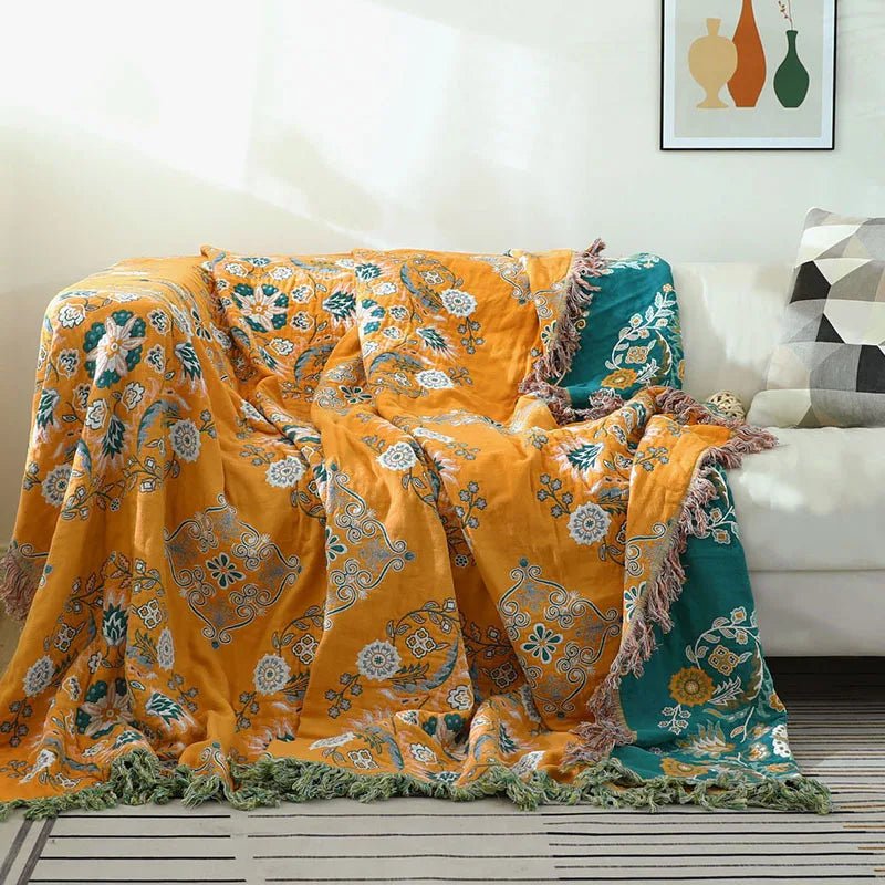 Ortekor Cozy Luxe Cotton Blanket | Elegant Boho Jacquard Throw for Year-Round Comfort