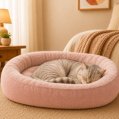 Ortekor Cozy Oval Bolster Pet Bed for Cats & Dogs, Fleece or All-Season Indoor Bed for Cold Floors