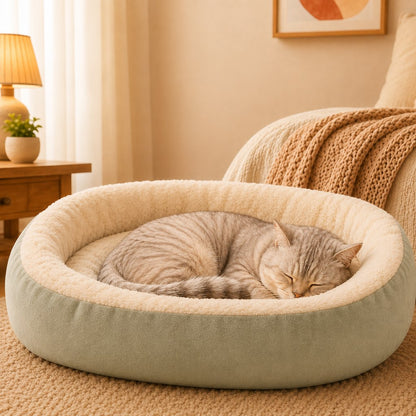 Ortekor Cozy Oval Bolster Pet Bed for Cats & Dogs, Fleece or All-Season Indoor Bed for Cold Floors
