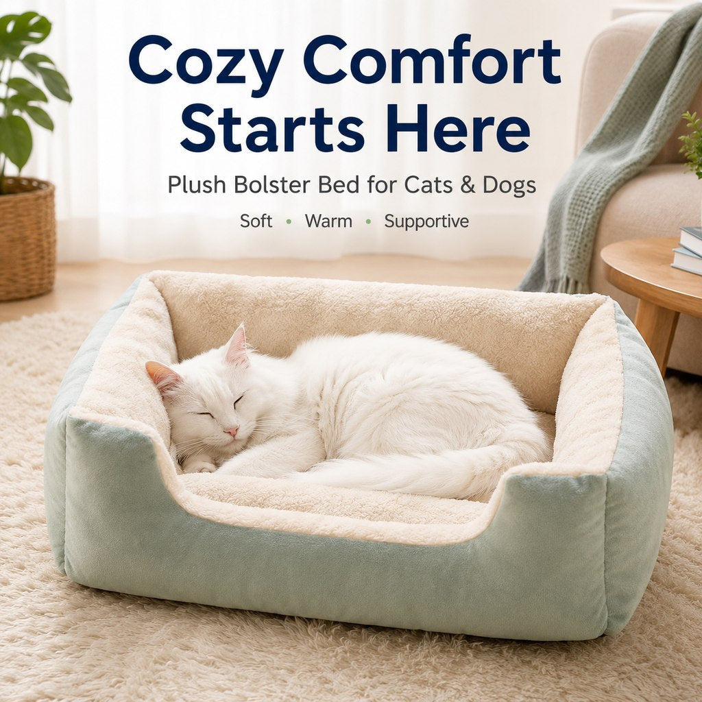 Ortekor Cozy Plush Bolster Pet Bed for Cats & Dogs - Warm Raised-Side Bed with Easy Step-In Entry