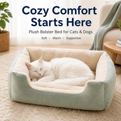 Ortekor Cozy Plush Bolster Pet Bed for Cats & Dogs - Warm Raised-Side Bed with Easy Step-In Entry