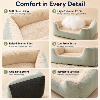 Ortekor Cozy Plush Bolster Pet Bed for Cats & Dogs - Warm Raised-Side Bed with Easy Step-In Entry