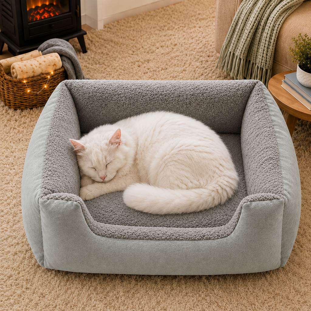 Ortekor Cozy Plush Bolster Pet Bed for Cats & Dogs - Warm Raised-Side Bed with Easy Step-In Entry