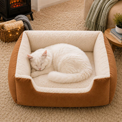 Ortekor Cozy Plush Bolster Pet Bed for Cats & Dogs - Warm Raised-Side Bed with Easy Step-In Entry