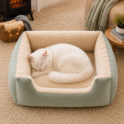 Ortekor Cozy Plush Bolster Pet Bed for Cats & Dogs - Warm Raised-Side Bed with Easy Step-In Entry