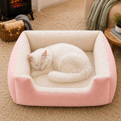 Ortekor Cozy Plush Bolster Pet Bed for Cats & Dogs - Warm Raised-Side Bed with Easy Step-In Entry