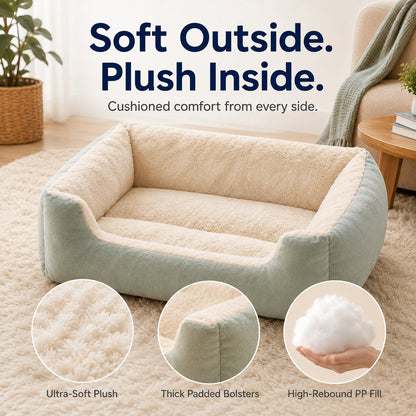 Ortekor Cozy Plush Bolster Pet Bed for Cats & Dogs - Warm Raised-Side Bed with Easy Step-In Entry