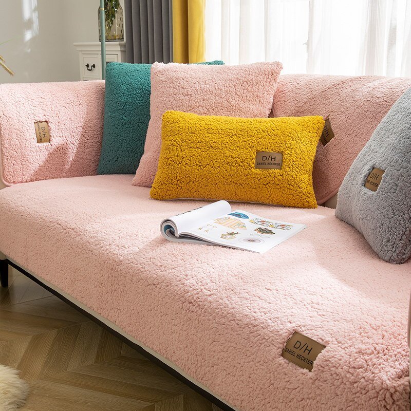 Plush Sofa Cover with Anti-Slip Backing – Machine Washable Furniture Protector for Couches – Includes 2 Cushion Covers