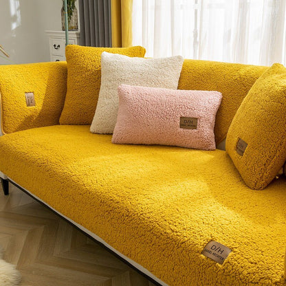 Plush Sofa Cover with Anti-Slip Backing – Machine Washable Furniture Protector for Couches – Includes 2 Cushion Covers