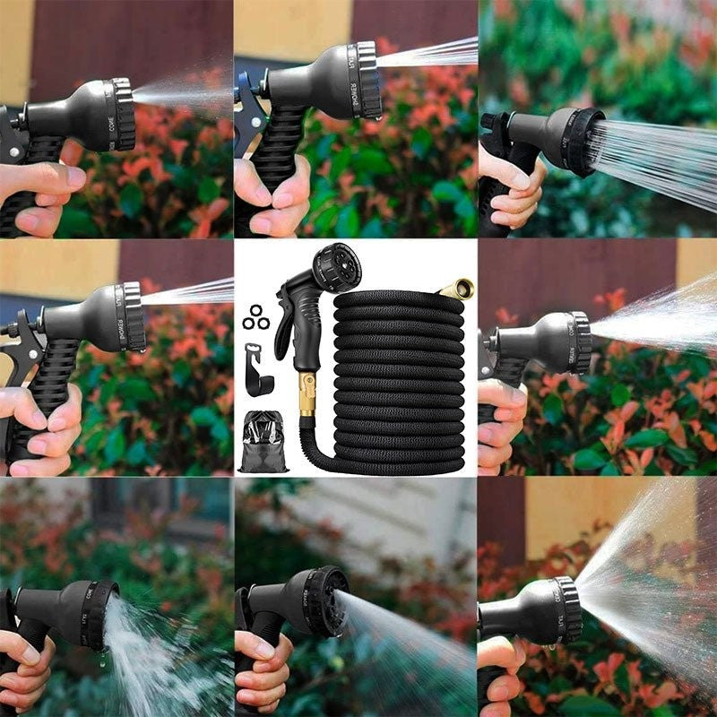 Flexible Garden Hose with 8-Pattern Spray Nozzle – Lightweight, Kink-Resistant & Self-Draining for Lawn Watering, Car Washing & Outdoor