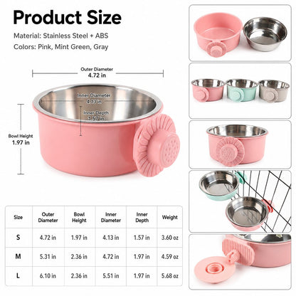 Ortekor Crate-Mounted Stainless Steel Pet Bowl for Dogs & Cats - Screw-On Food & Water Bowl for Cleaner Kennel Feeding