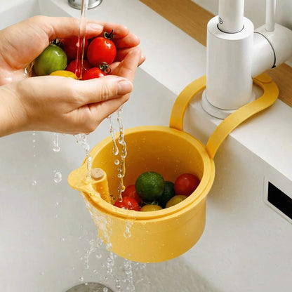 Over-Sink Colander Basket with Dual-Layer Filter for Produce Rinsing and Food Scrap Collection 8×6×5 Inches BPA-Free Kitchen Organizer
