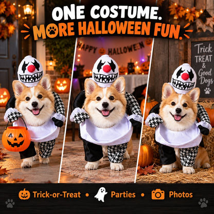 Ortekor Creepy Clown Dog Costume with Fake Arms - Halloween Trick-or-Treat Outfit for a Standout 3D Walking Look