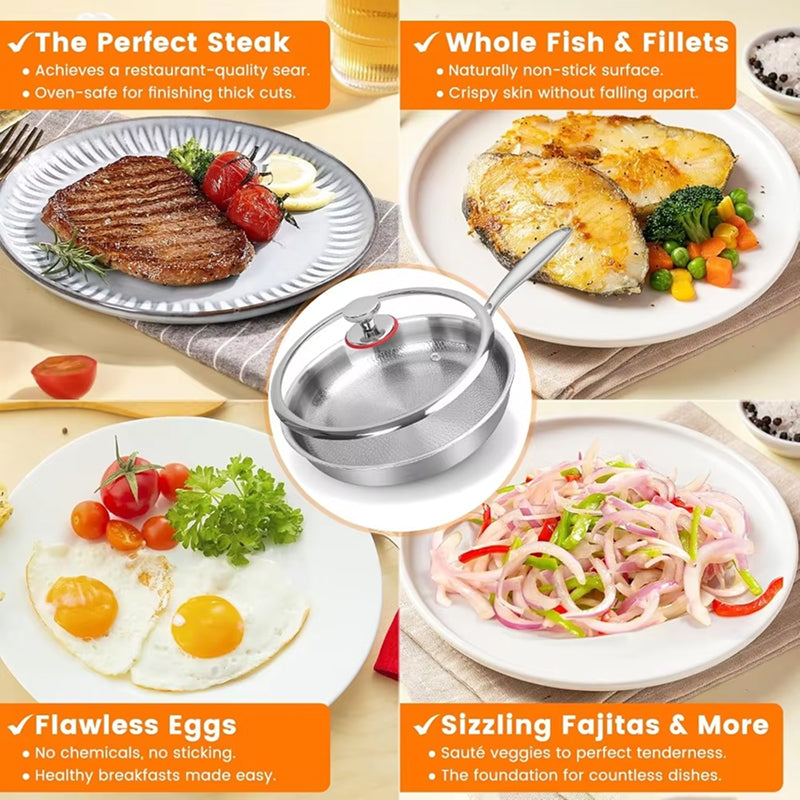 Titanium Nonstick Skillet with Textured Surface for Healthy Cooking on Gas Electric Induction Stove 10 to 12 Inch Sizes Metal Utensil Safe