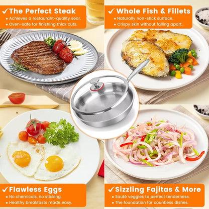 Titanium Nonstick Skillet with Textured Surface for Healthy Cooking on Gas Electric Induction Stove 10 to 12 Inch Sizes Metal Utensil Safe