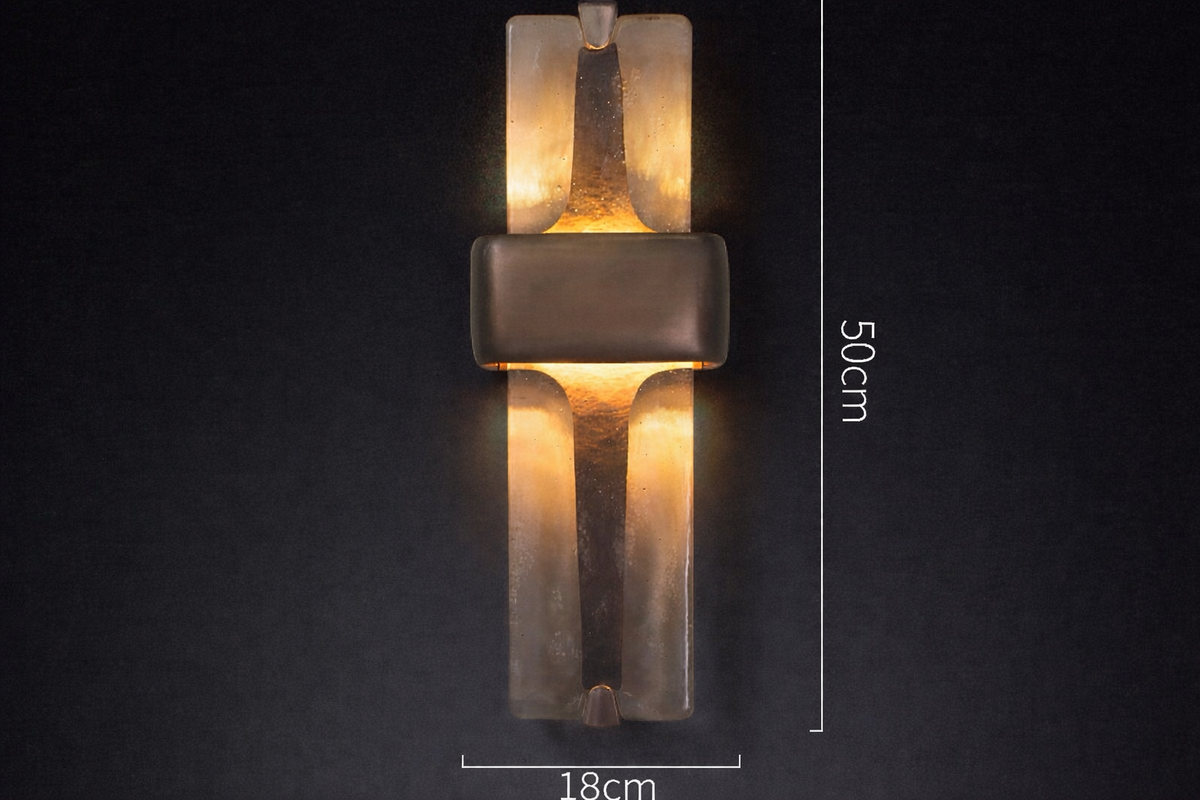 Vertical Bronze Sconce with Frosted Glass Panels for Bedroom Hallway Entryway Up-Down Light 20 Inch Tall Copper Fixture