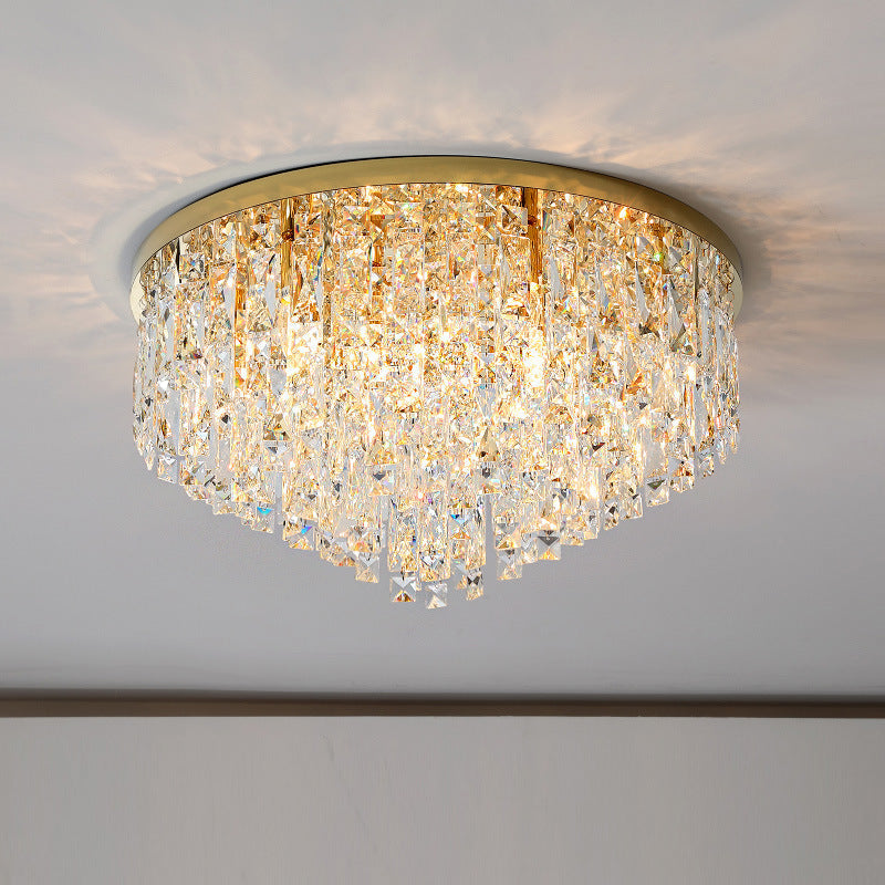 Tiered Crystal Chandelier with LED Lights – Adjustable Height Dining Room Ceiling Fixture in Gold or Silver Finish