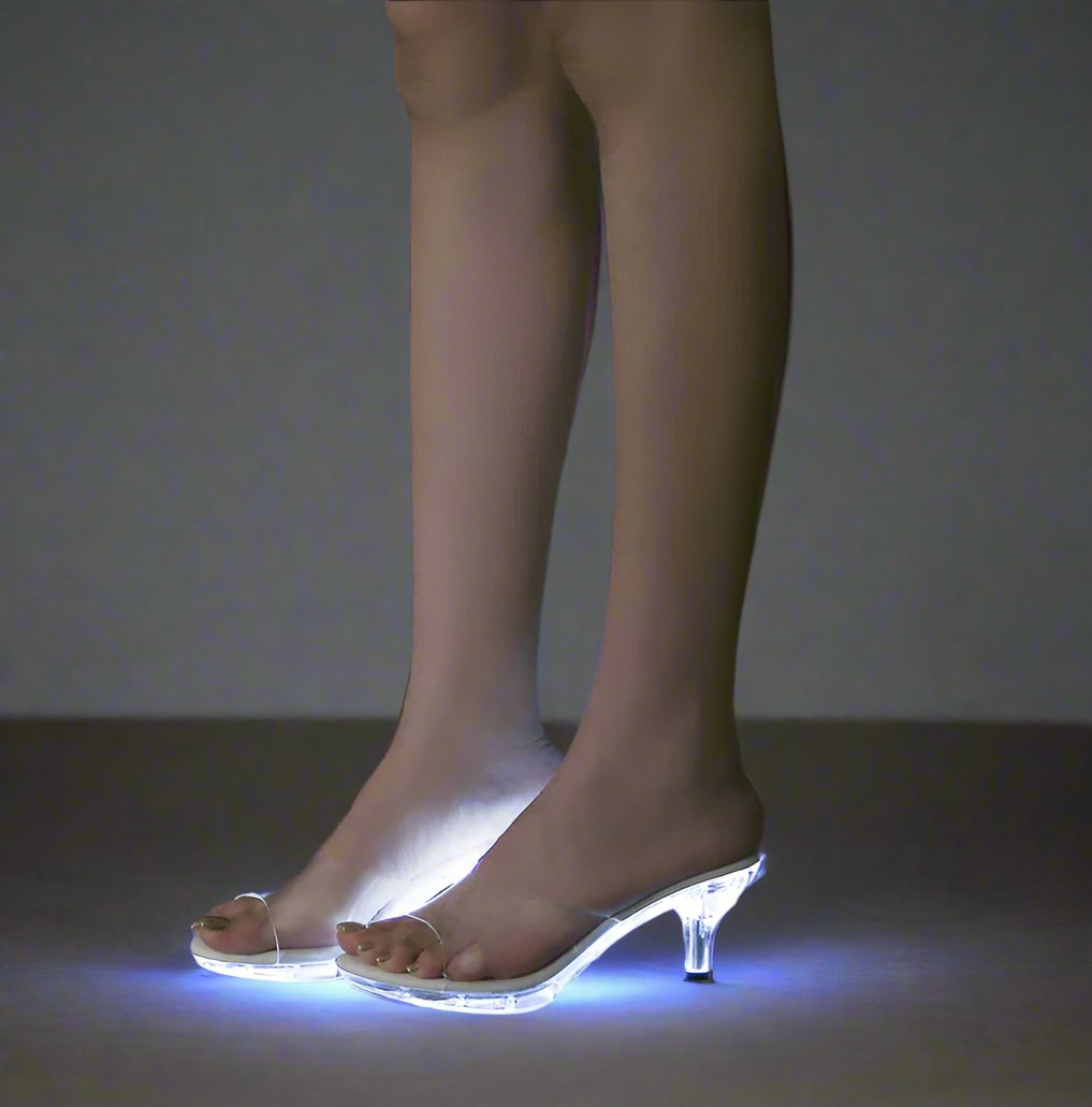 Light-Up Kitten Heel Sandals for Women – Glowing LED Party Shoes with See-Through Straps, Low Comfortable Heel for Clubbing, Nightlife