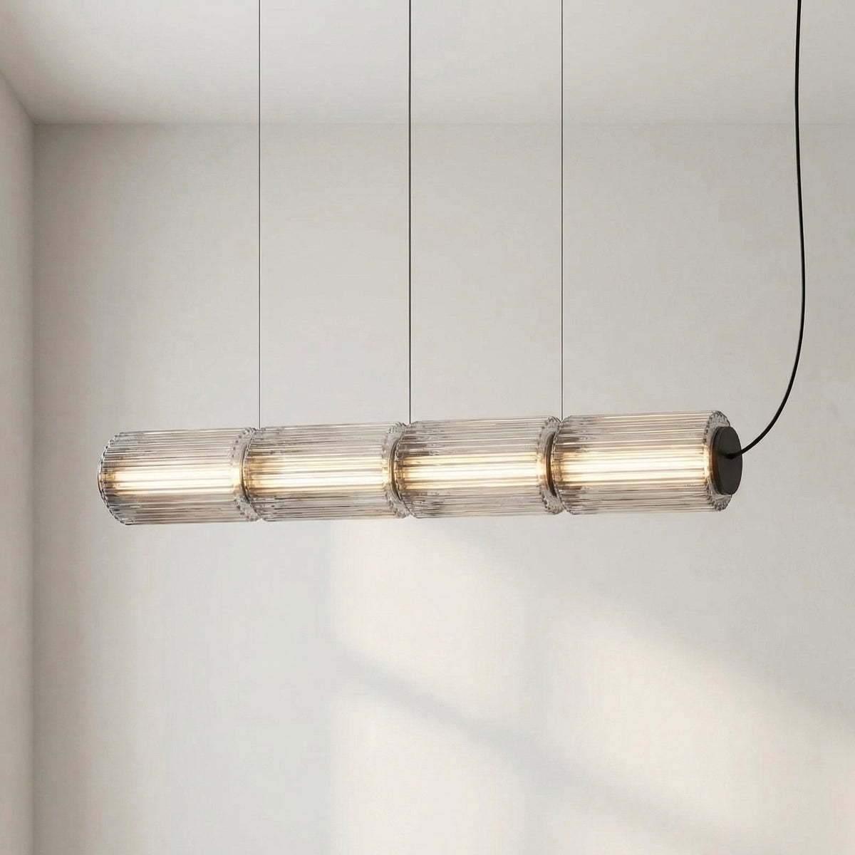 Cylindrical Glass Pendant Light with LED, Adjustable Height for Dining Room & Kitchen Island