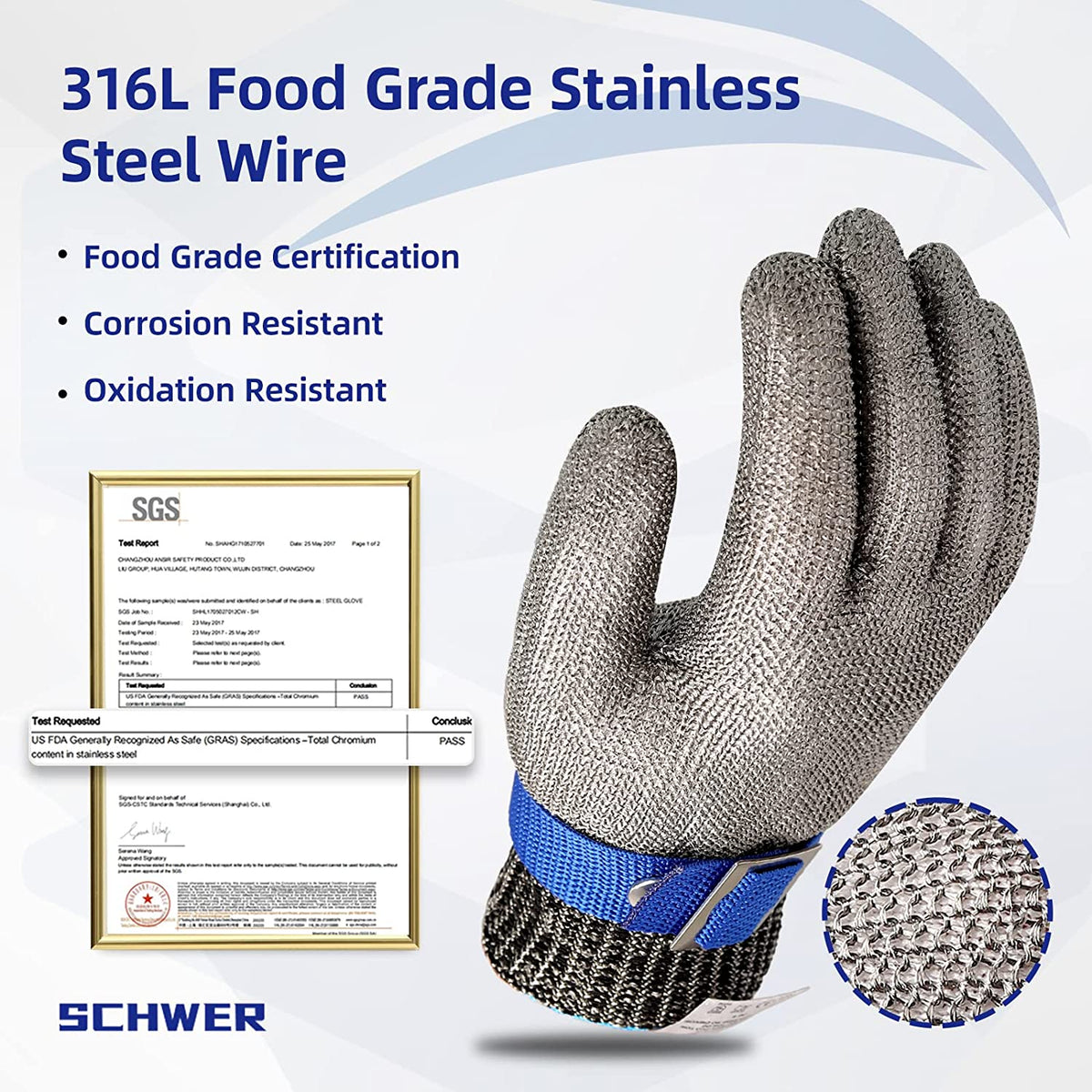 Cut-Resistant Stainless Steel Mesh Safety Glove for Kitchen, Oyster Shucking, Fishing & Food Prep