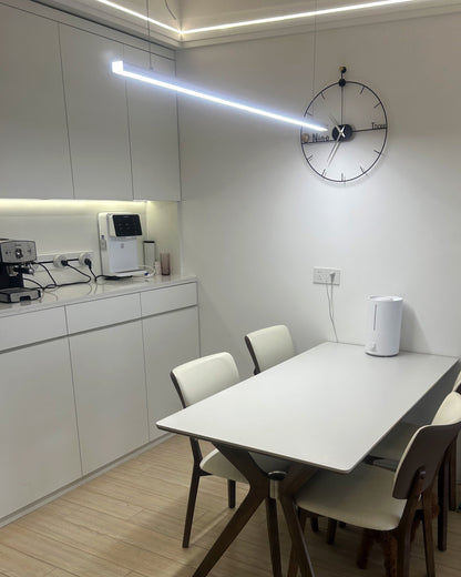 Suspended LED Strip Fixture for Countertop Islands – Dimmable Metal Bar Light with Remote in Matte or Gloss White – 39 to 102 in Adjustable