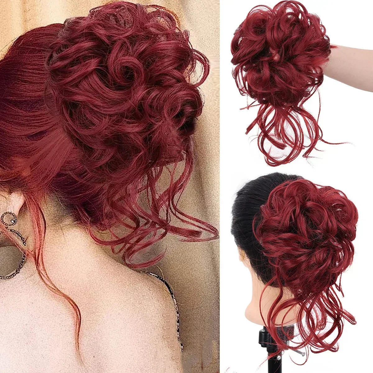 Clip-In Messy Bun Hair Extension with Curly Texture for Women, Synthetic Updo Hairpiece for Everyday & Special Events