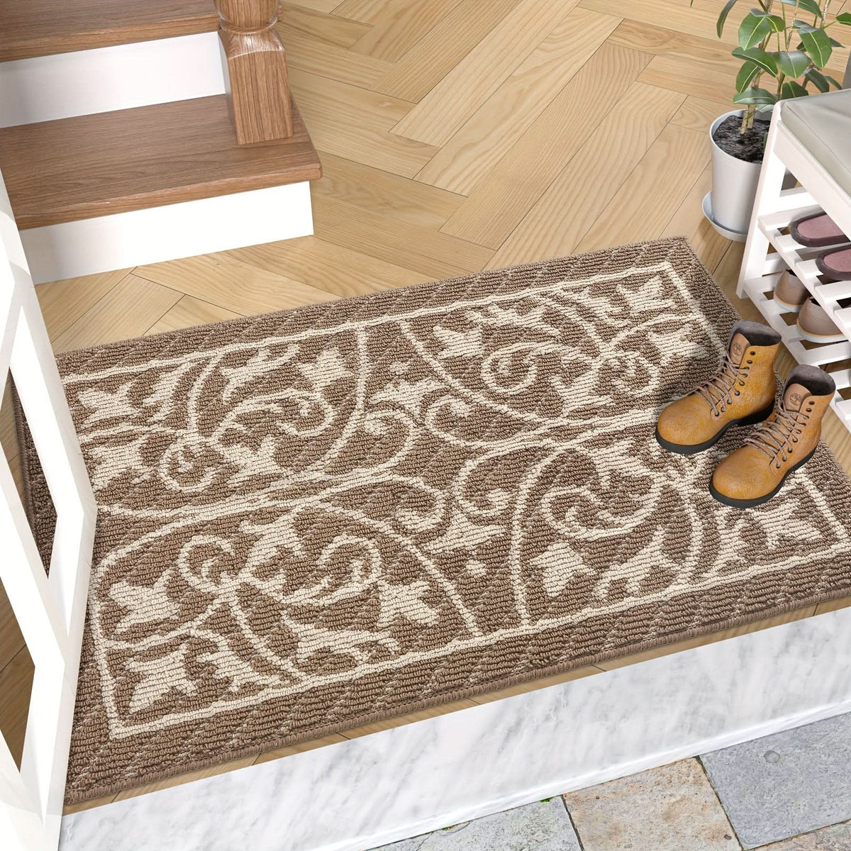 Entryway Mat with Non-Slip Rubber Backing – Low Profile Door Mat for Indoor Use – Traps Dirt & Moisture – Machine Washable