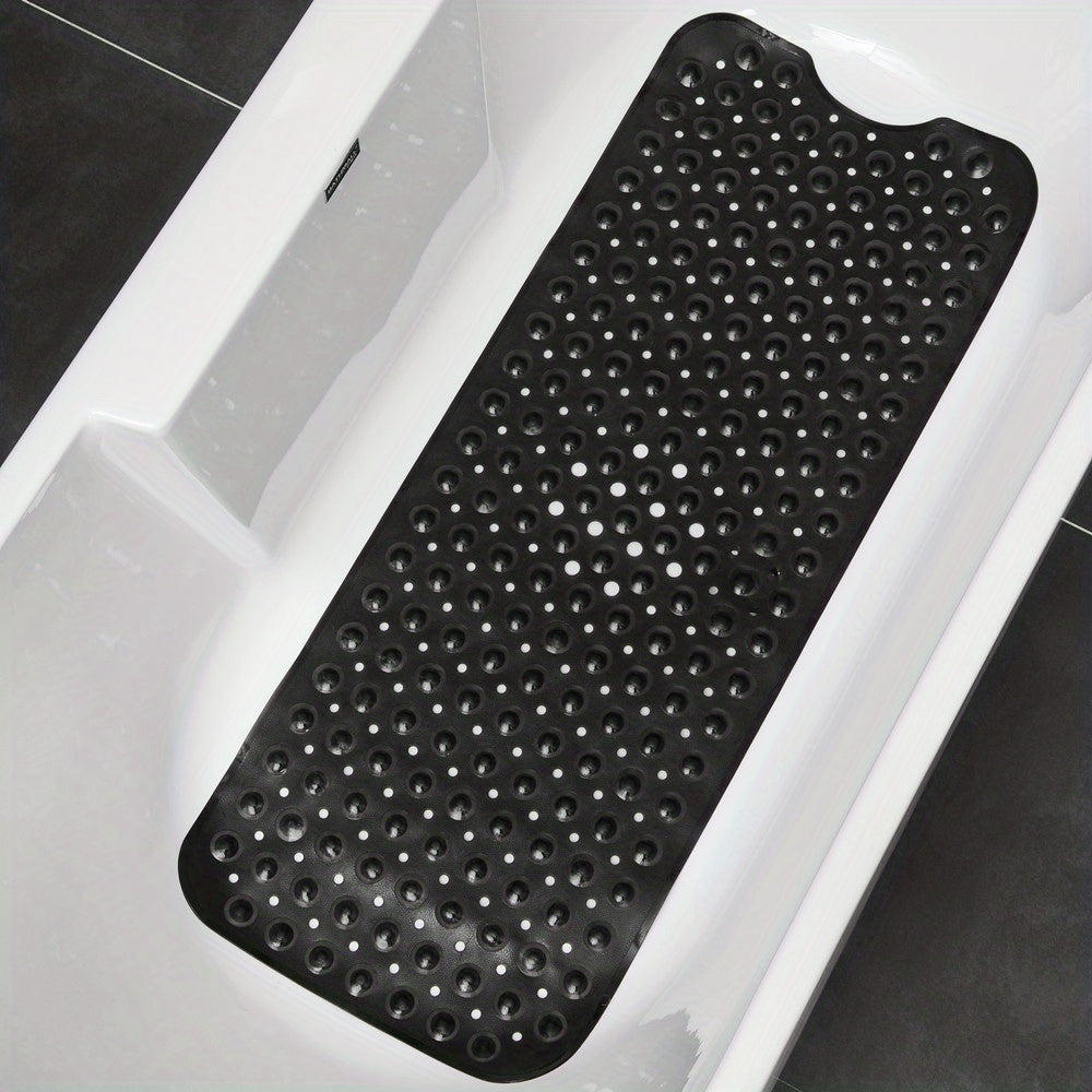 Anti-Slip Shower Floor Mat 40 × 16 Inches Gray PVC Tub Liner with Drainage Holes and Suction Grips for Wet Surfaces