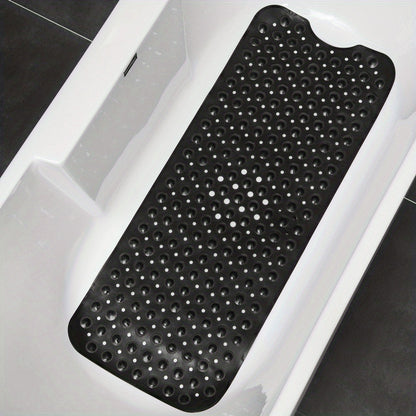 Anti-Slip Shower Floor Mat 40 × 16 Inches Gray PVC Tub Liner with Drainage Holes and Suction Grips for Wet Surfaces