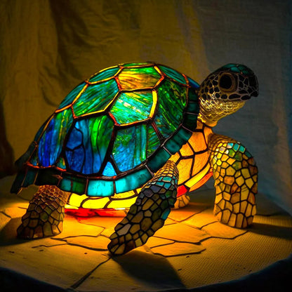 Stained Glass Animal Table Lamp with Color-Changing LED Light – Handcrafted Metal & Glass Accent for Bedroom, Living Room & Nursery Decor