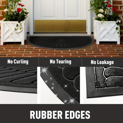 Half-Moon Entryway Mat 17x30in Grip-Back Rubber Construction Mud-Trapping Surface Indoor Outdoor Use All-Weather for Front Door Back Porch H
