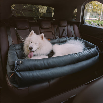 Portable Pet Travel Carrier Bed with Safety Leash for Small to Medium Dogs – Waterproof Faux Leather Car Booster Seat & Indoor Lounge