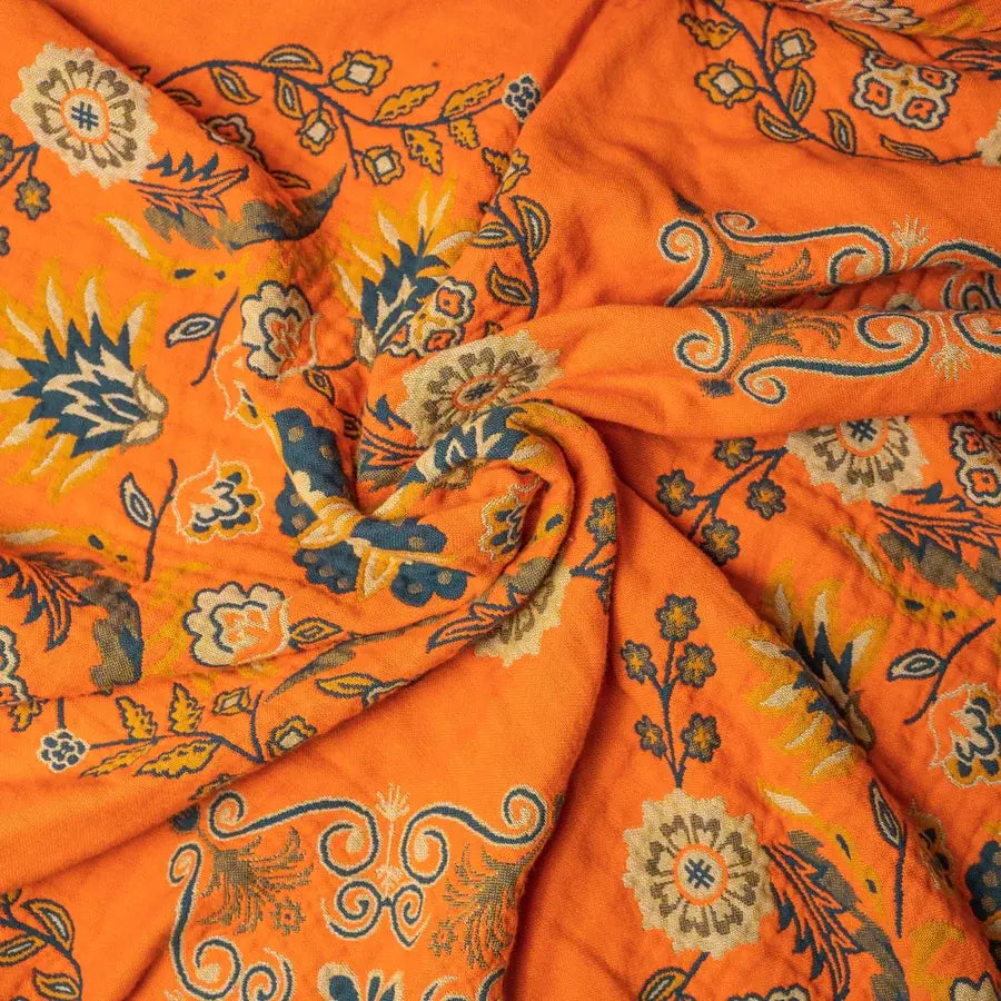 Reversible Cotton Throw Blanket with Tassels – Bohemian Floral Design for Couch, Sofa, or Bed – Warm & Decorative Home Accent