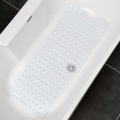 Anti-Slip Shower Floor Mat 40 × 16 Inches Gray PVC Tub Liner with Drainage Holes and Suction Grips for Wet Surfaces