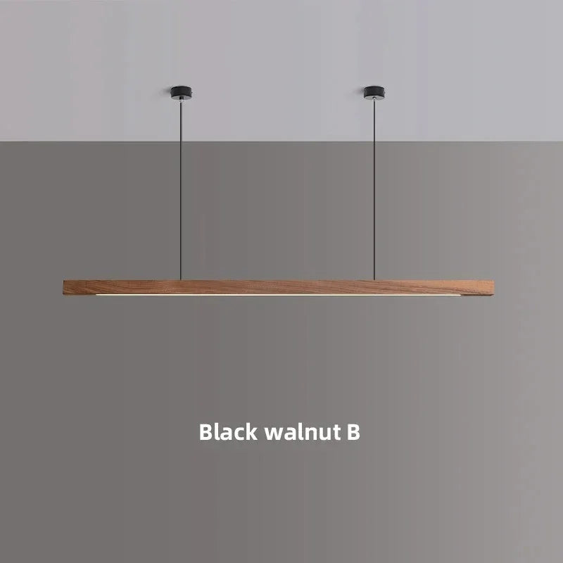 Linear Wood Hanging Light for Kitchen Island & Dining Table – Adjustable LED Ceiling Fixture in Pine or Walnut, 31-71 in Wide, Dimmable Opti