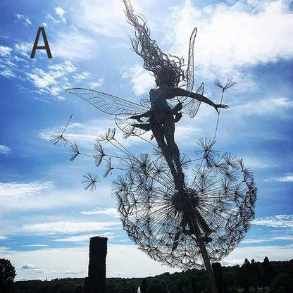 Spinning Fairy Garden Stake Wind Spinner Metal Dandelion Yard Art Outdoor Decor for Flower Beds Patio Lawn Pathways Whimsical Sculpture with