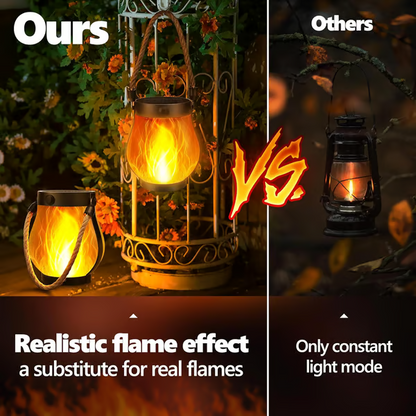 Rechargeable LED Flame Lantern with Solar Panel & Rope Handle for Patio Camping Outdoor Garden Decoration